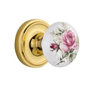 NEW in pkg Classic Rosette with White Rose Porcelain Door Knob